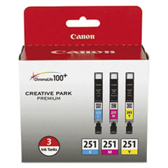 OEM Canon CLI-251 Set of 3 Ink Cartridges (Cyan, Magenta, Yellow)