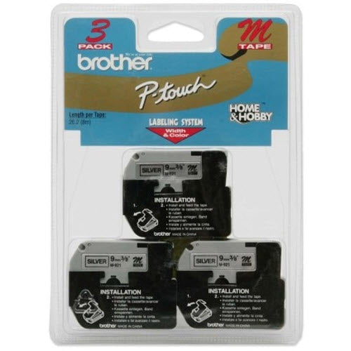 OEM Brother M9213 Black on Silver Tape 3-Pack (3/8")