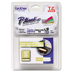 OEM Brother TZeMQ835 White on Satin Gold Tape