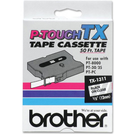 OEM Brother TX1311 Black on Clear Tape