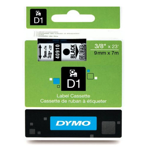 OEM Dymo 40910 Black on Clear Label Tape 3/8" x 23'