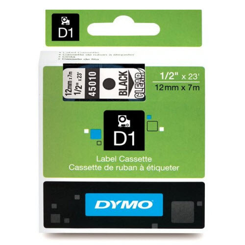 OEM Dymo 45010 Black on Clear Label Tape 1/2" x 23'