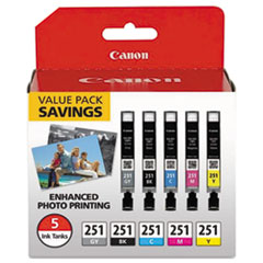 OEM Canon CLI-251 Set of 5 Ink Cartridges (Multi Color)