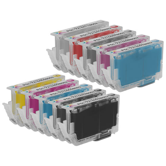 Set of 10 Compatible Canon PGI-72 Ink Cartridges (Multi Color)
