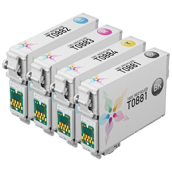 Set of 4 Remanufactured Epson T088 Ink Cartridges (Black, Cyan, Magenta, Yellow)