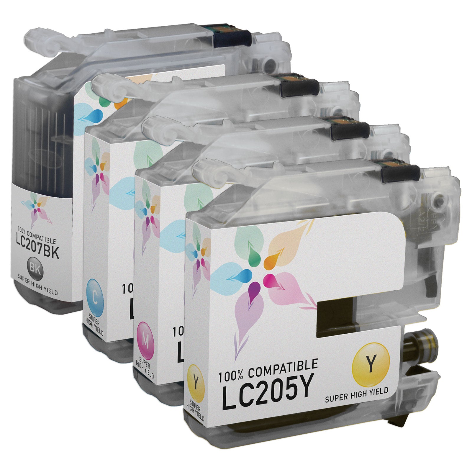 Set of 4 Compatible Brother LC207/LC205 Super High Yield Ink Cartridges (Black, Cyan, Magenta, Yellow)
