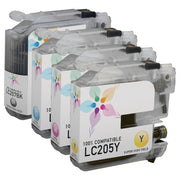 Set of 4 Compatible Brother LC207/LC205 Super High Yield Ink Cartridges (Black, Cyan, Magenta, Yellow)
