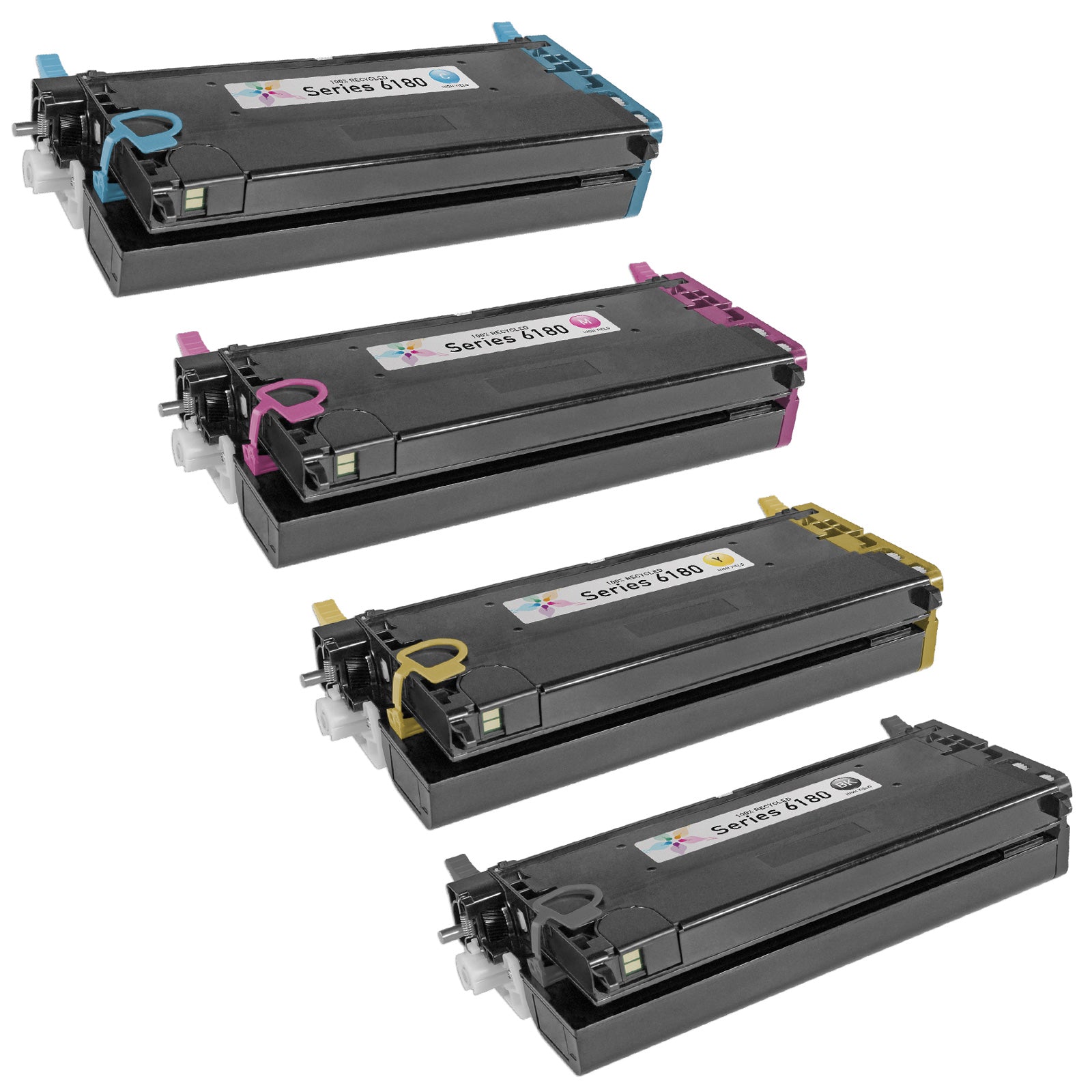 Set of 4 Remanufactured Xerox Phaser 6180 High Yield Toners (Black, Cyan, Magenta, Yellow) (12,000 Pages)