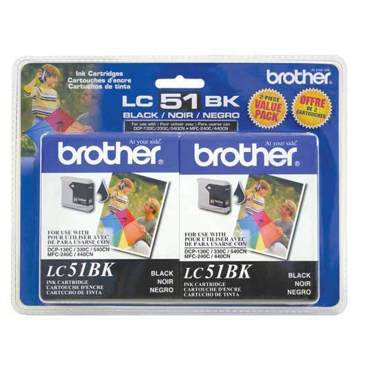 OEM Brother LC512PKS Black Ink Cartridges, 2 Pack (1,000 Pages)