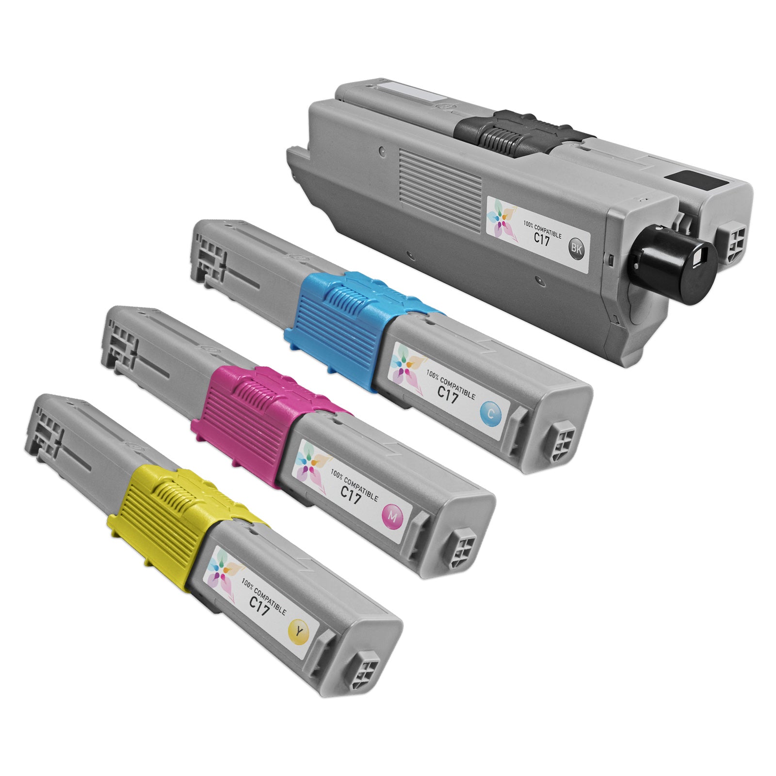 Set of 4 Compatible Okidata Type C17 High Yield Toners (Black, Cyan, Magenta, Yellow) (6,500 Pages)