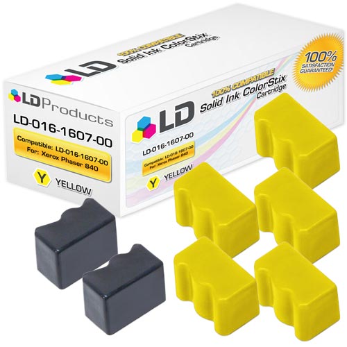 Compatible Xerox 016-1607-00 Yellow & Black Solid Ink ColorStix Cartridge Set of 7