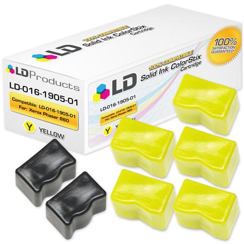 Compatible Xerox 016-1905-01 Yellow & Black Solid Ink ColorStix II Cartridge Set of 7