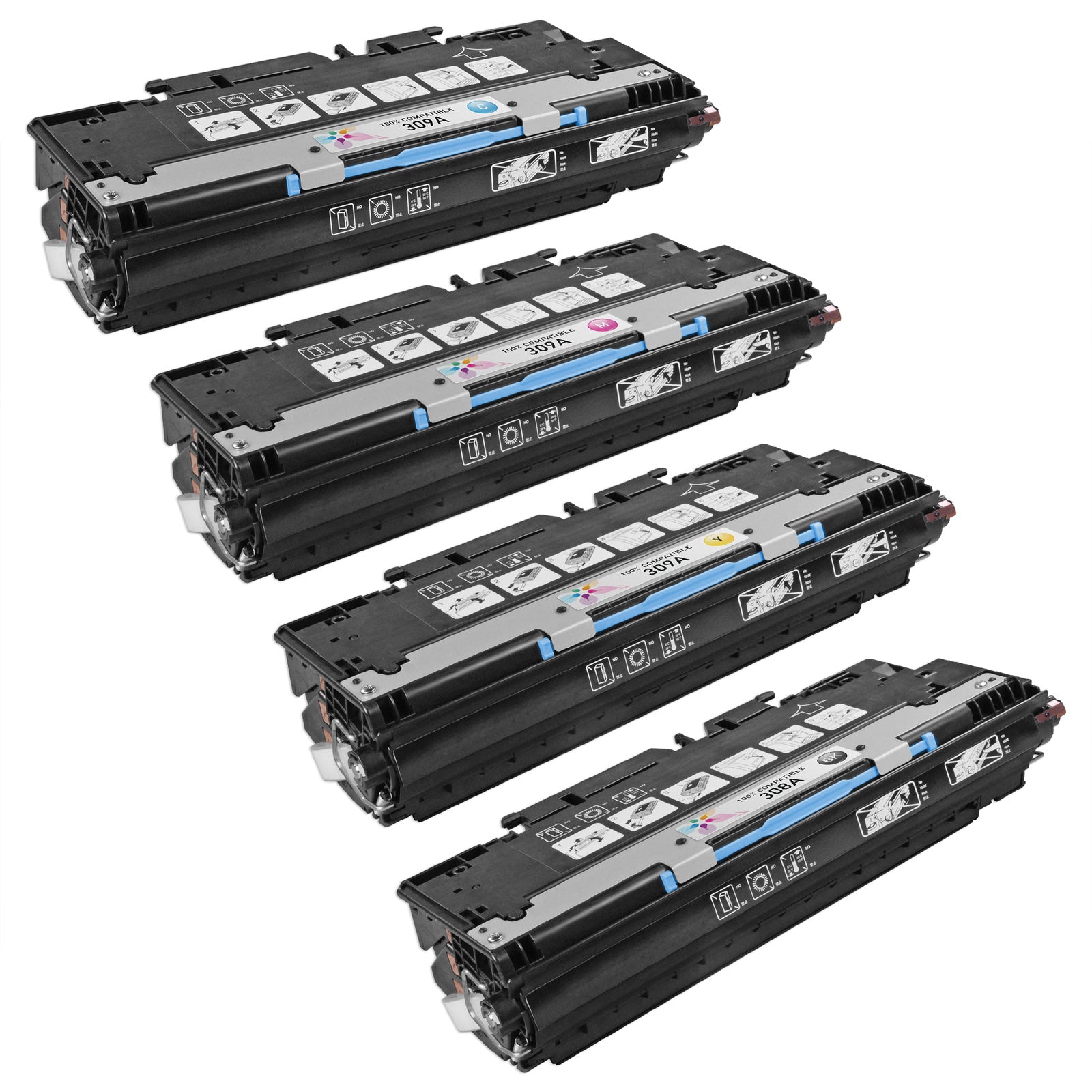 Set of 4 Remanufactured HP 309A Multi Toner Cartridges (10,000 Pages)