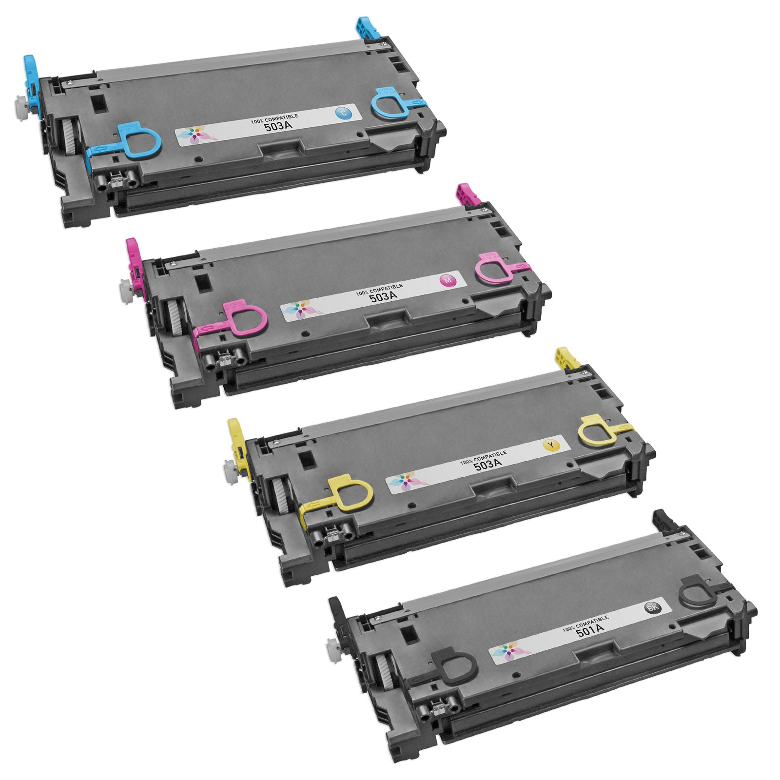 Set of 4 Remanufactured HP 503A Toner Cartridges (Black, Cyan, Magenta, Yellow)