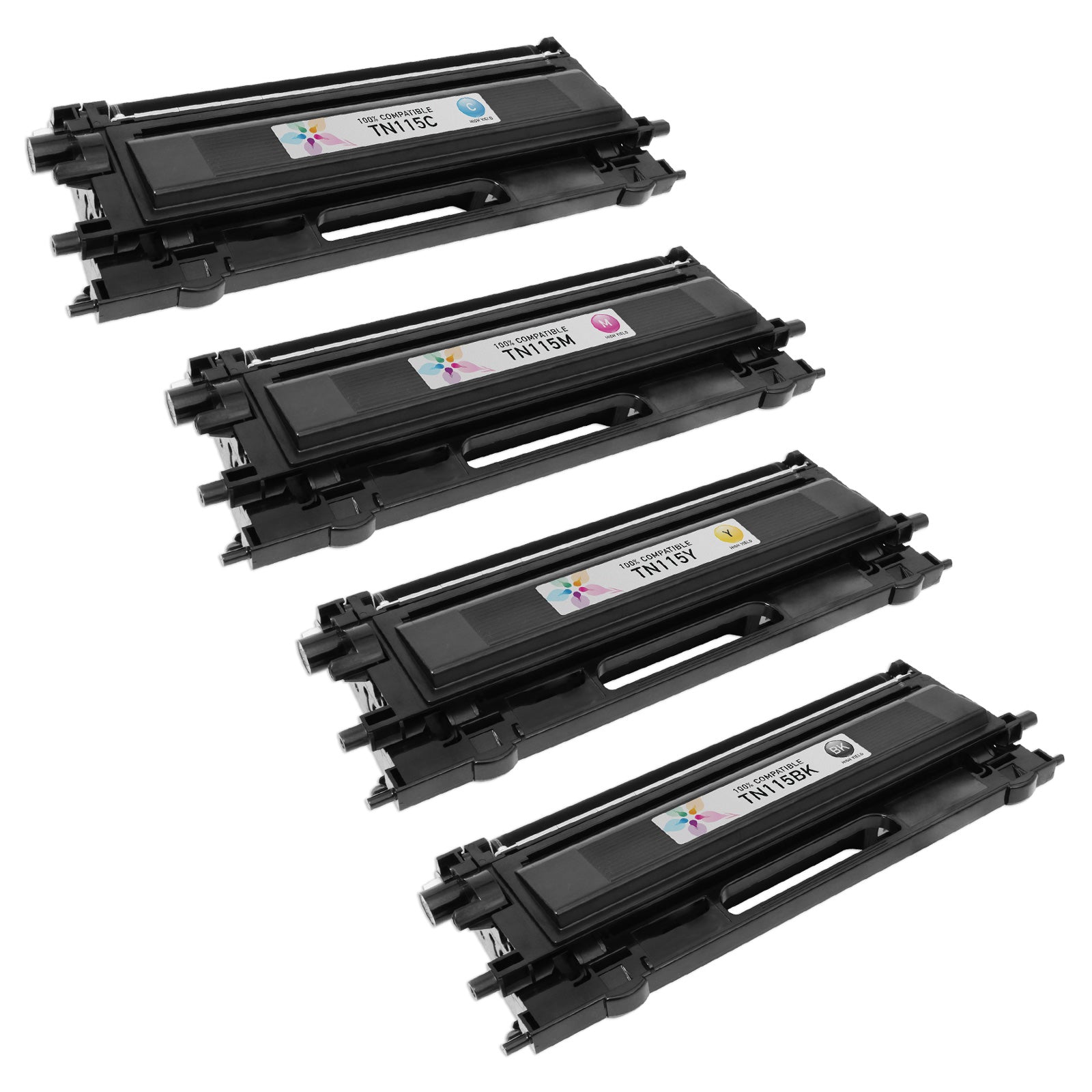 Set of 4 Remanufactured Brother TN115 High Yield Toner Cartridges (9,000 Pages)
