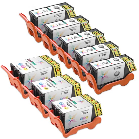Compatible Set of 8 Dell T105N/T106N High Yield Black & Color Ink Cartridge