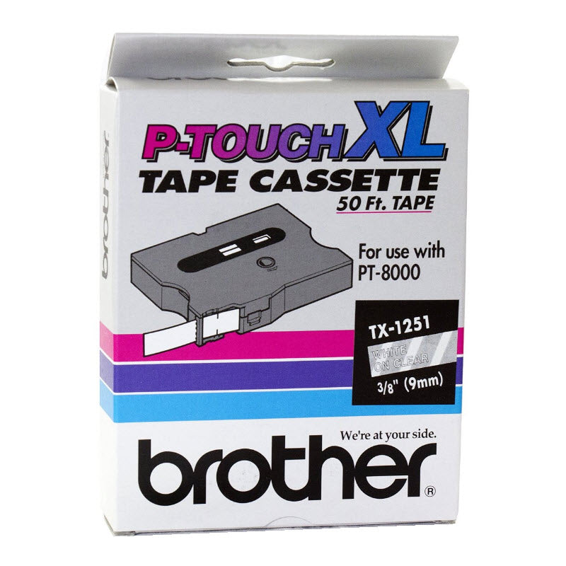 OEM Brother TX1251 White on Clear Tape Cartridge