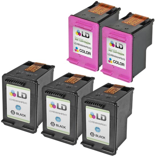 Set of 5 Remanufactured HP 60XL (CC641WN) & HP 60 (CC643WN) Ink Cartridges