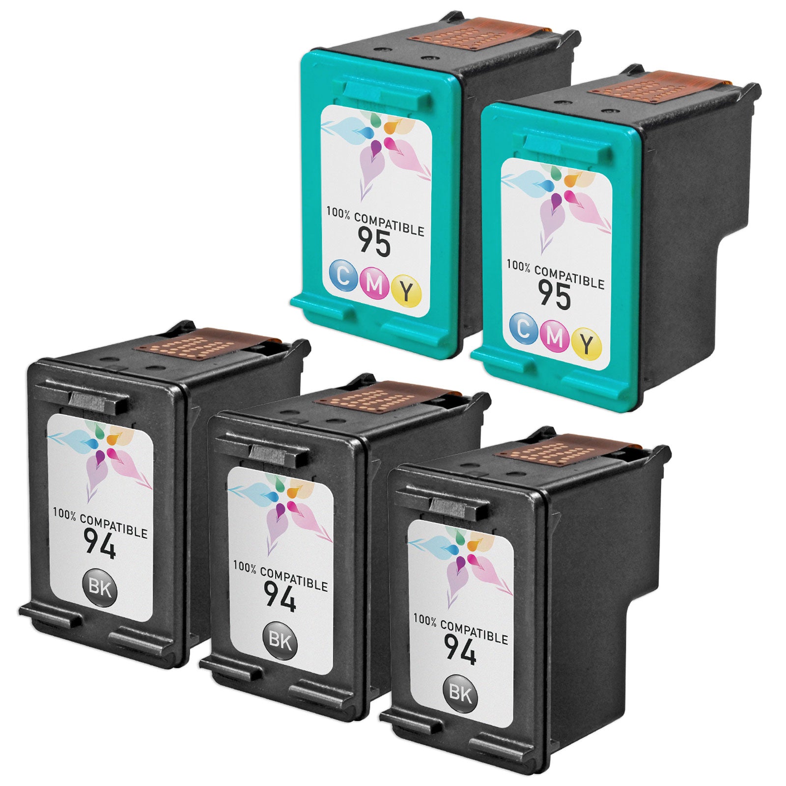 Set of 5 Remanufactured HP 94 & 95 Ink Cartridges (3 Black, 2 Color)