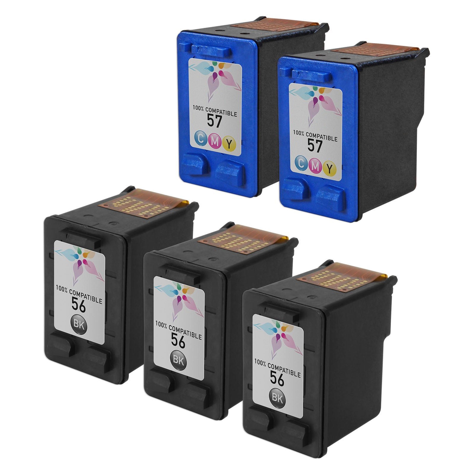Set of 5 Remanufactured HP 56 & 57 Ink Cartridges (3 Black, 2 Color)