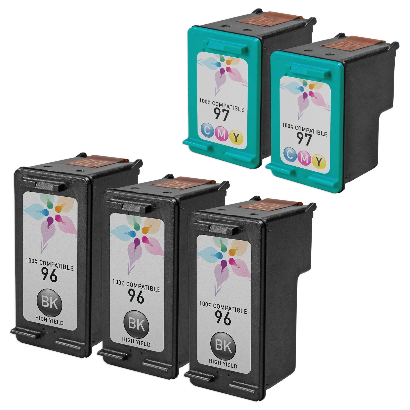Set of 5 Remanufactured HP 96 & 97 Ink Cartridges (3 Black, 2 Color)
