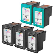 Set of 5 Remanufactured HP 92 & 93 Ink Cartridges (3 Black, 2 Color)