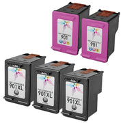 Set of 5 Remanufactured HP 901XL Black and Color Ink Cartridges