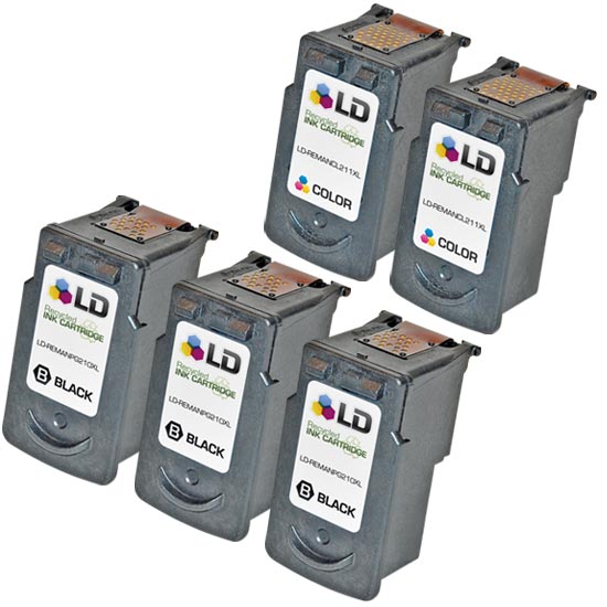 Set of 5 Remanufactured Canon PG-210XL & CL-211XL Ink Cartridges