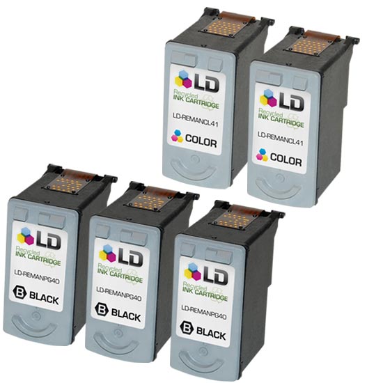 Set of 5 Remanufactured Canon PG-40 and CL-41 Ink Cartridges
