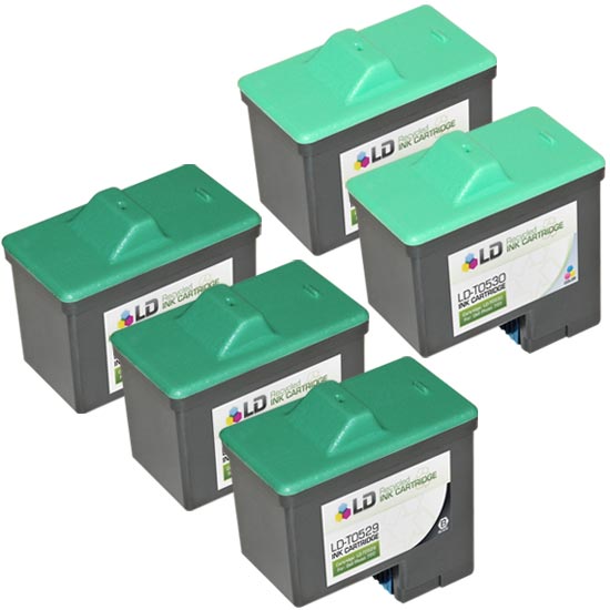 Set of 5 Remanufactured Dell T0529 Black and T0530 Color Ink Cartridges