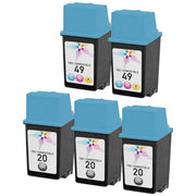 Set of 5 Remanufactured HP Ink Cartridges (3 Black C6614DN, 2 Color 51649A)