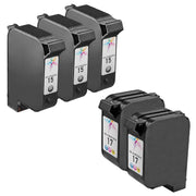 Set of 5 Remanufactured HP 15 & 17 Ink Cartridges (3 Black, 2 Color)