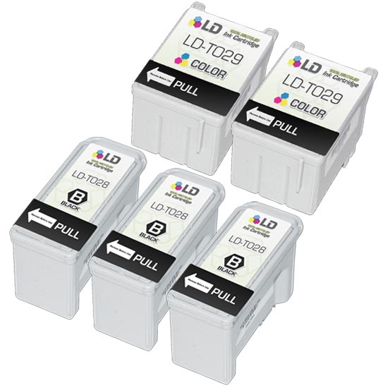 Set of 5 Remanufactured Epson T028201 Black and T029201 Color Ink Cartridges (Multi Color)