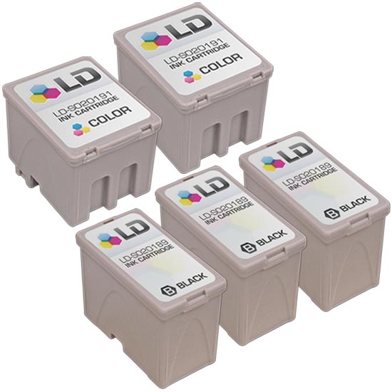 Set of 5 Compatible Epson S020189 Black and S020191 Color Ink Cartridges