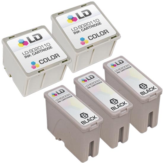 Set of 5 Compatible Epson S020093 Black and S020110 Color Ink Cartridges