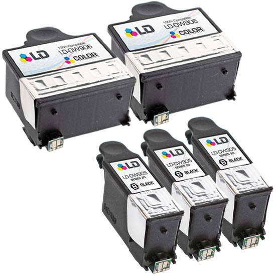 Set of 5 Compatible Dell DW905 Black and DW906 Color Ink Cartridges