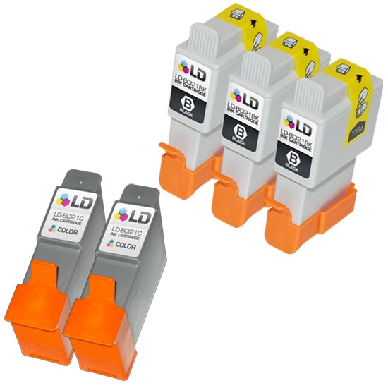Set of 5 Remanufactured Canon BCI21 Ink Cartridges (3 Black, 2 Color)