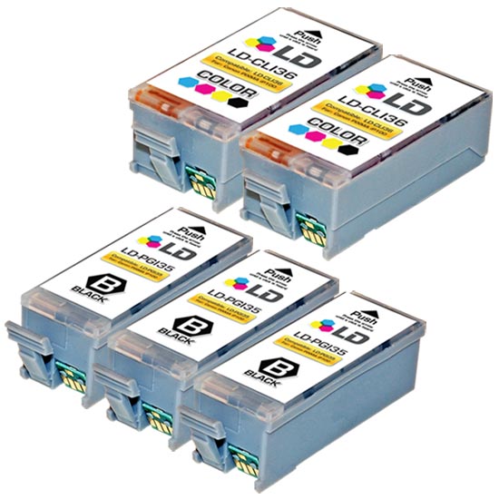 Set of 5 Remanufactured Canon PGI-35 and CLI-36 Ink Cartridges (Multi Color)