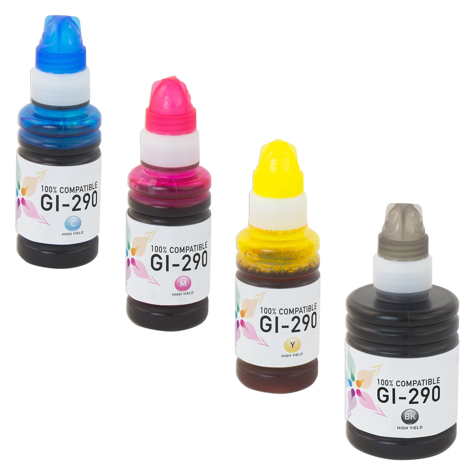 Compatible Canon GI290 High Yield Ink Bottle Set (Black, Cyan, Magenta, Yellow)