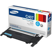 OEM Samsung CLT-C407S Cyan Laser Toner Cartridge (1,000 Pages)
