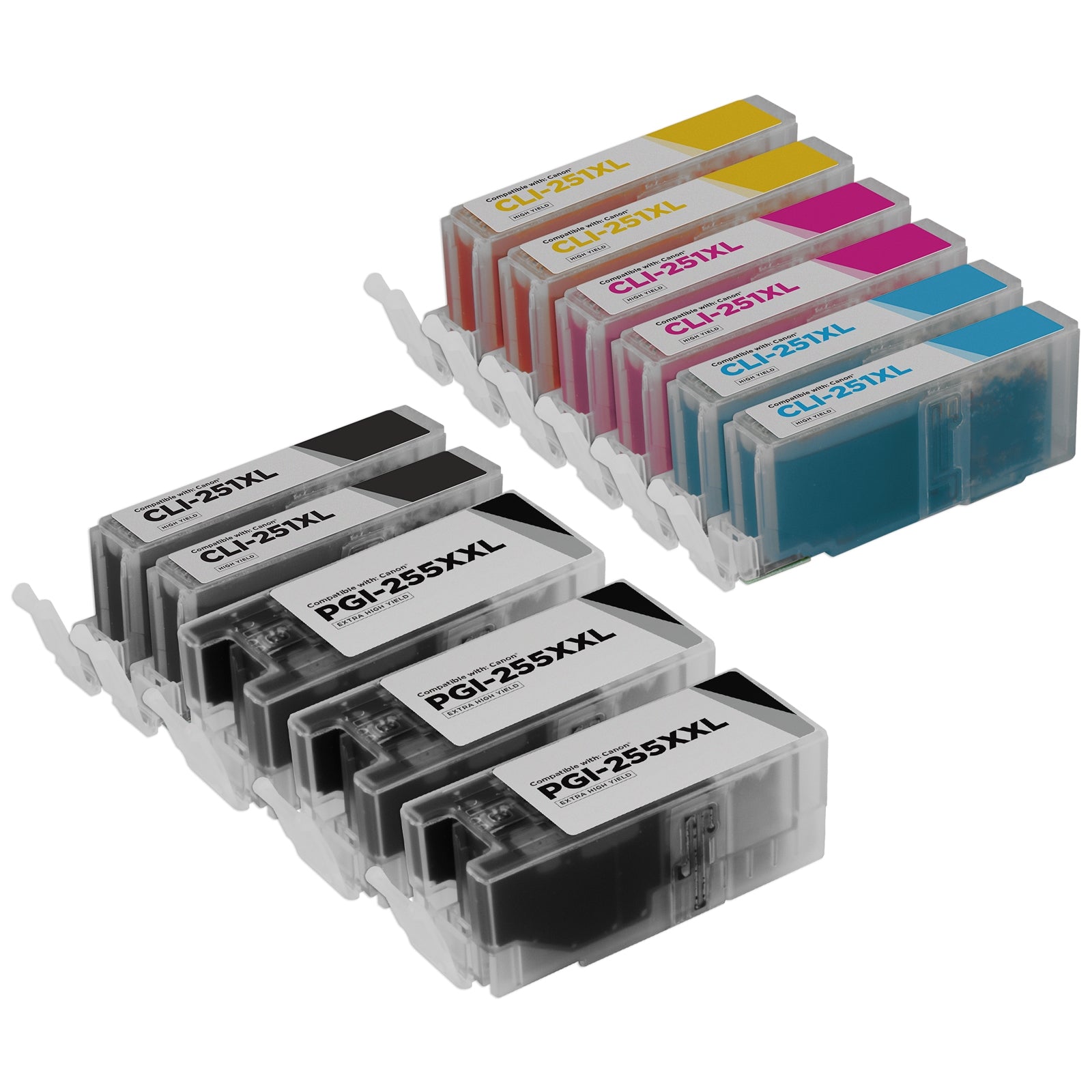 Compatible Canon PGI-255XXL & CLI-251XL Set of 11 High Yield Ink Cartridges (Multi Color)
