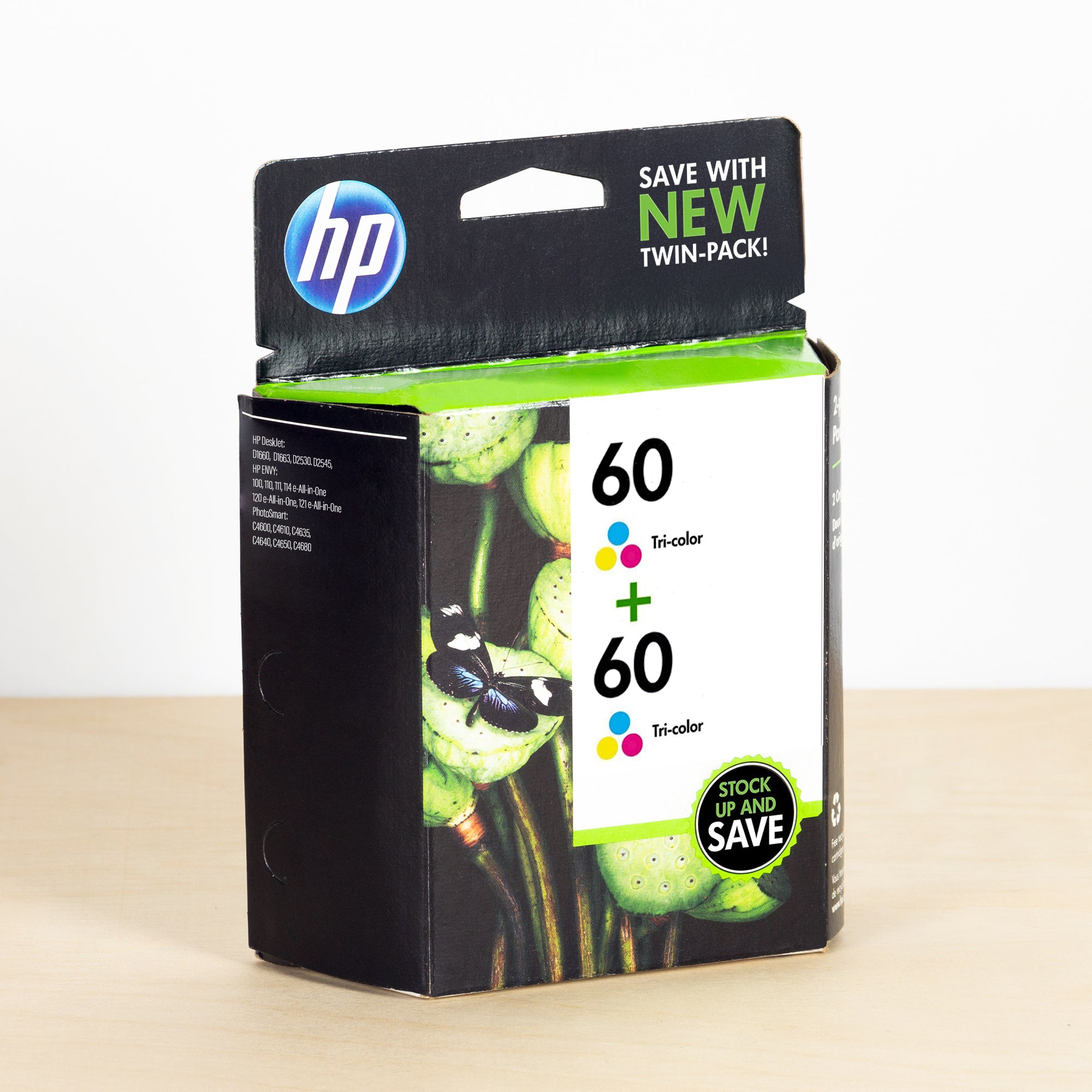 OEM HP 60 Tri-Color Ink Cartridge 2-Pack (165 Pages)