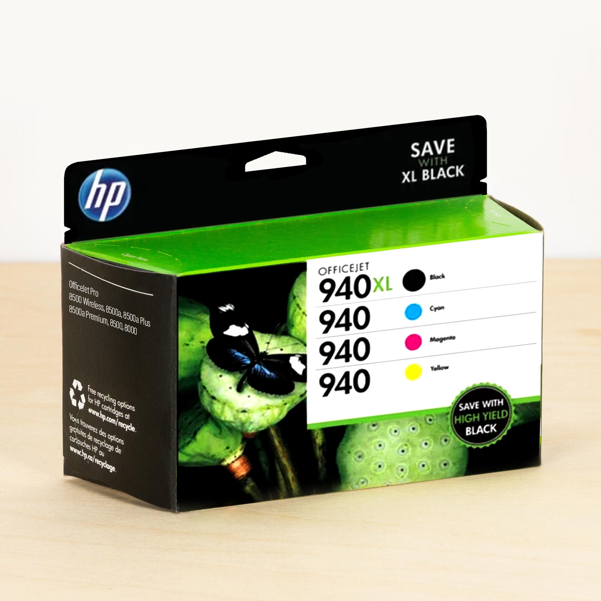 OEM HP 940XL/940 Ink Cartridges (1 Black High Yield, 1 Cyan, 1 Magenta, 1 Yellow)