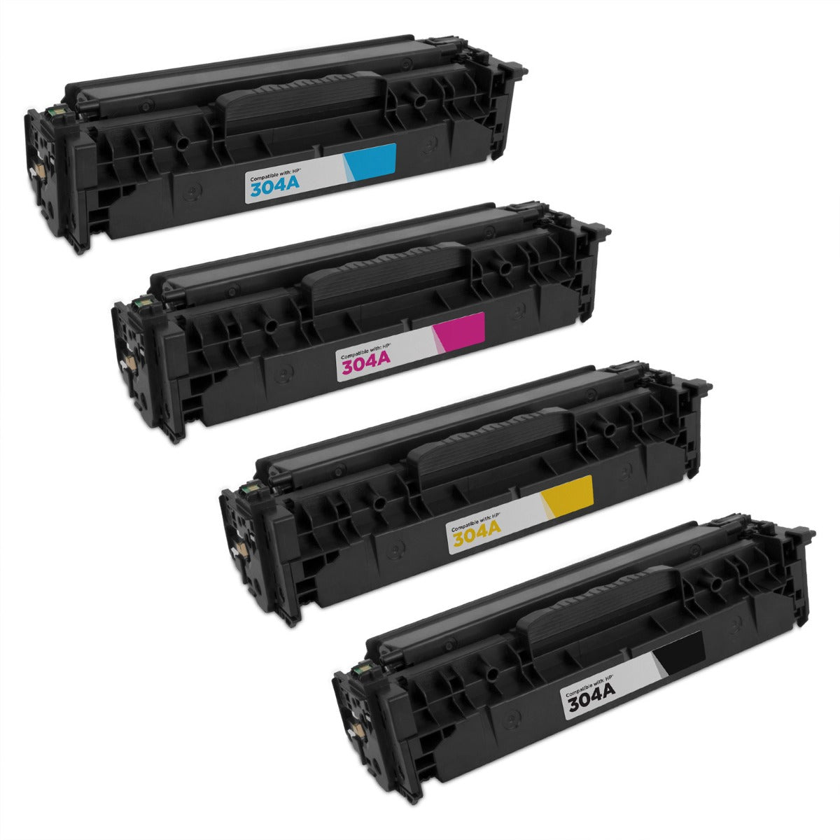 Set of 4 Remanufactured HP 304A Toner Cartridges (Black, Cyan, Magenta, Yellow)