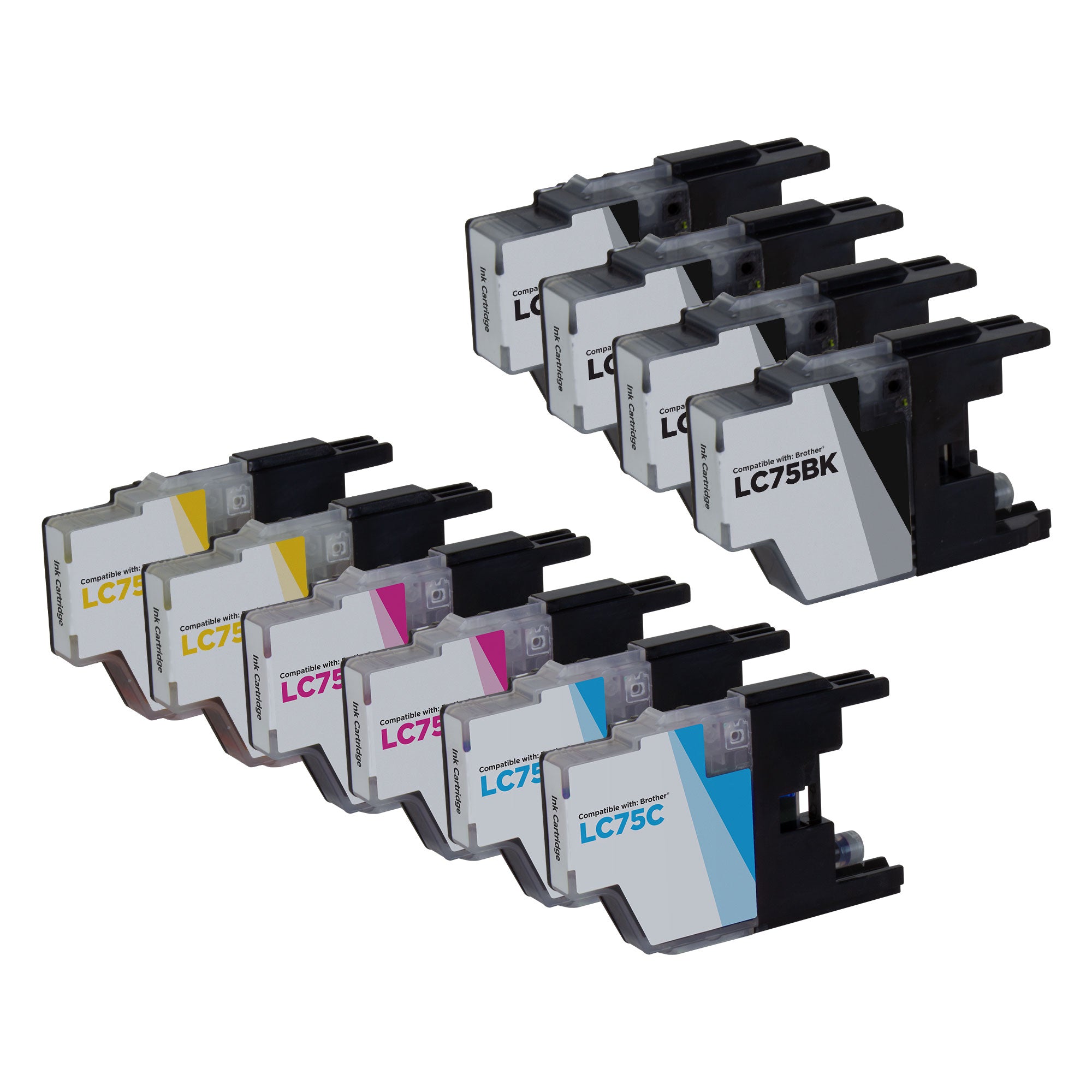 Compatible Brother LC75 Bulk Set of 10 High Yield Ink Cartridges (4 Black, 2 Cyan, 2 Magenta, 2 Yellow)