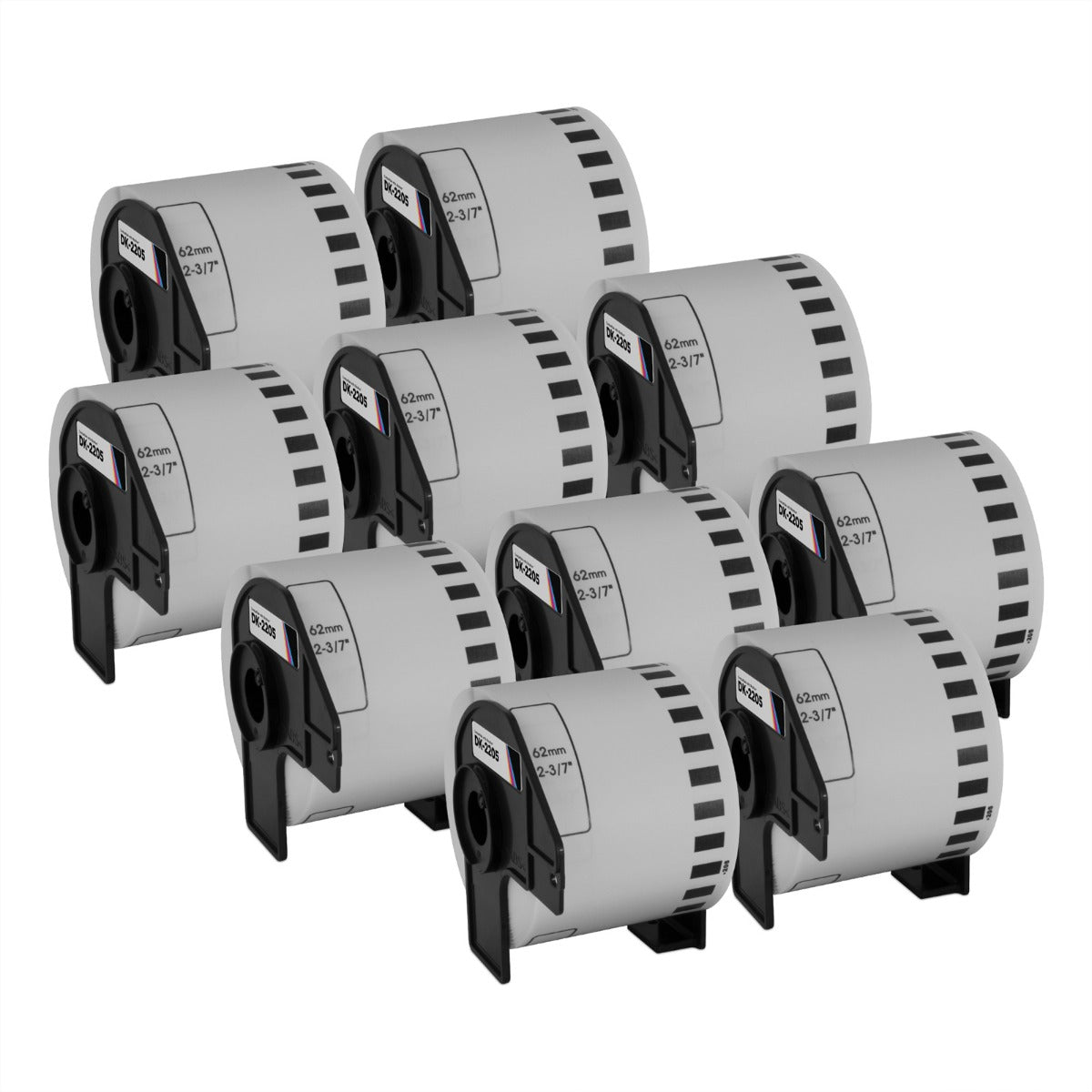 Compatible Brother DK2205 2.4"x100' Black on White Paper Tape 10-Pack