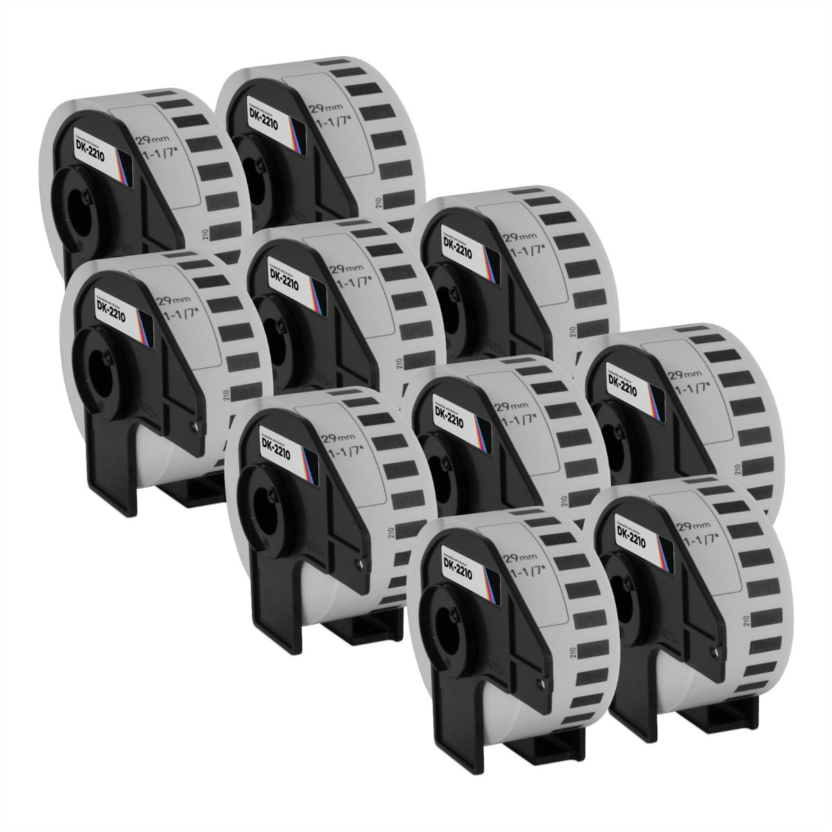 Compatible Brother DK2210 Black on White Paper Tape 10-Pack