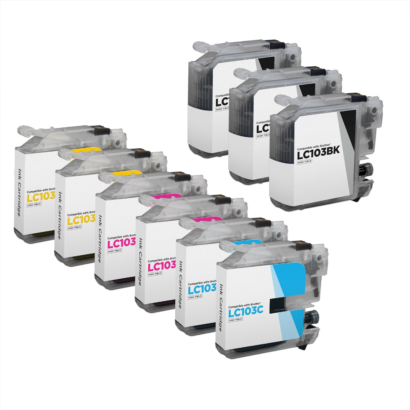Set of 9 Compatible Brother LC103 High Yield Ink Cartridges (3 Black, 2 Cyan, 2 Magenta, 2 Yellow)