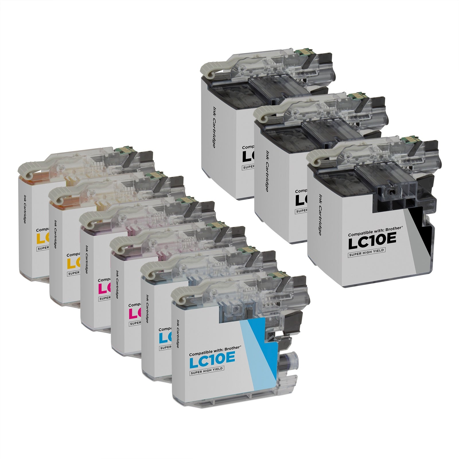Set of 9 Compatible Brother LC10E Multi Ink Cartridges (3BK, 2C, 2M, 2Y)