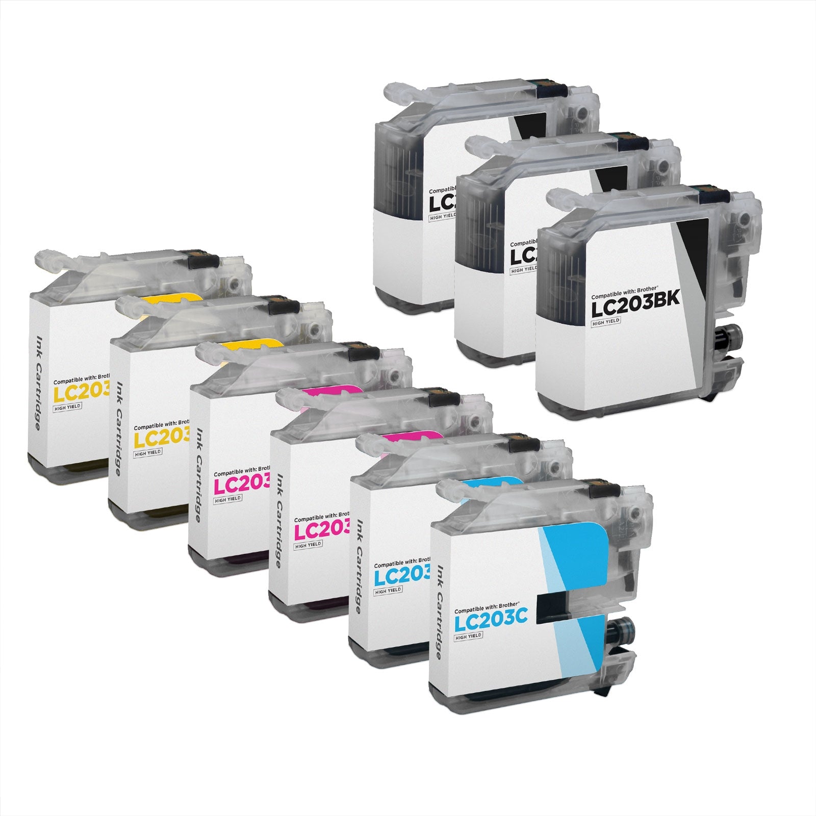 Compatible Replacements for Brother LC203 Set of 9 High Yield Ink Cartridges (Multi Color)